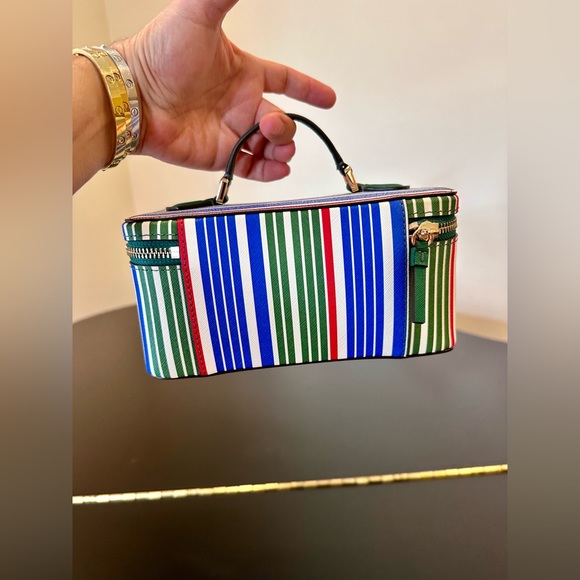 NWT AUTHENTIC RARE preppy Tory Burch Robinson Stripe Large Cosmetic Case/bag - Picture 8 of 17